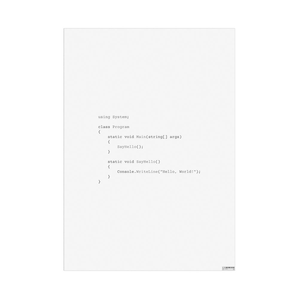 Masleff "Hello, World!" Code Snippet Poster, C# Programming Language, image 1 of 1