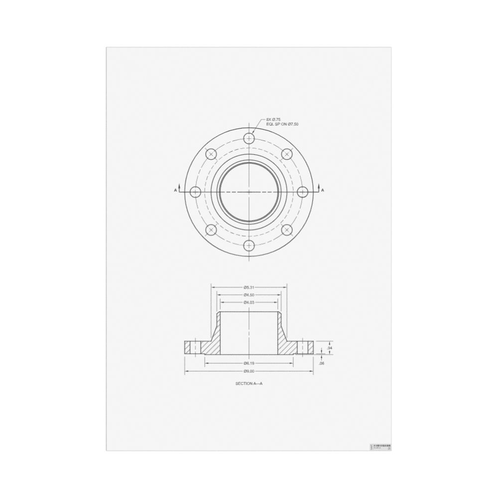 Masleff Flange Technical Drawing Poster, image 1 of 1
